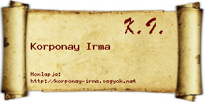 Korponay Irma névjegykártya